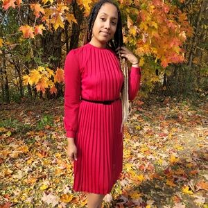 1980s Pleated Red Dress